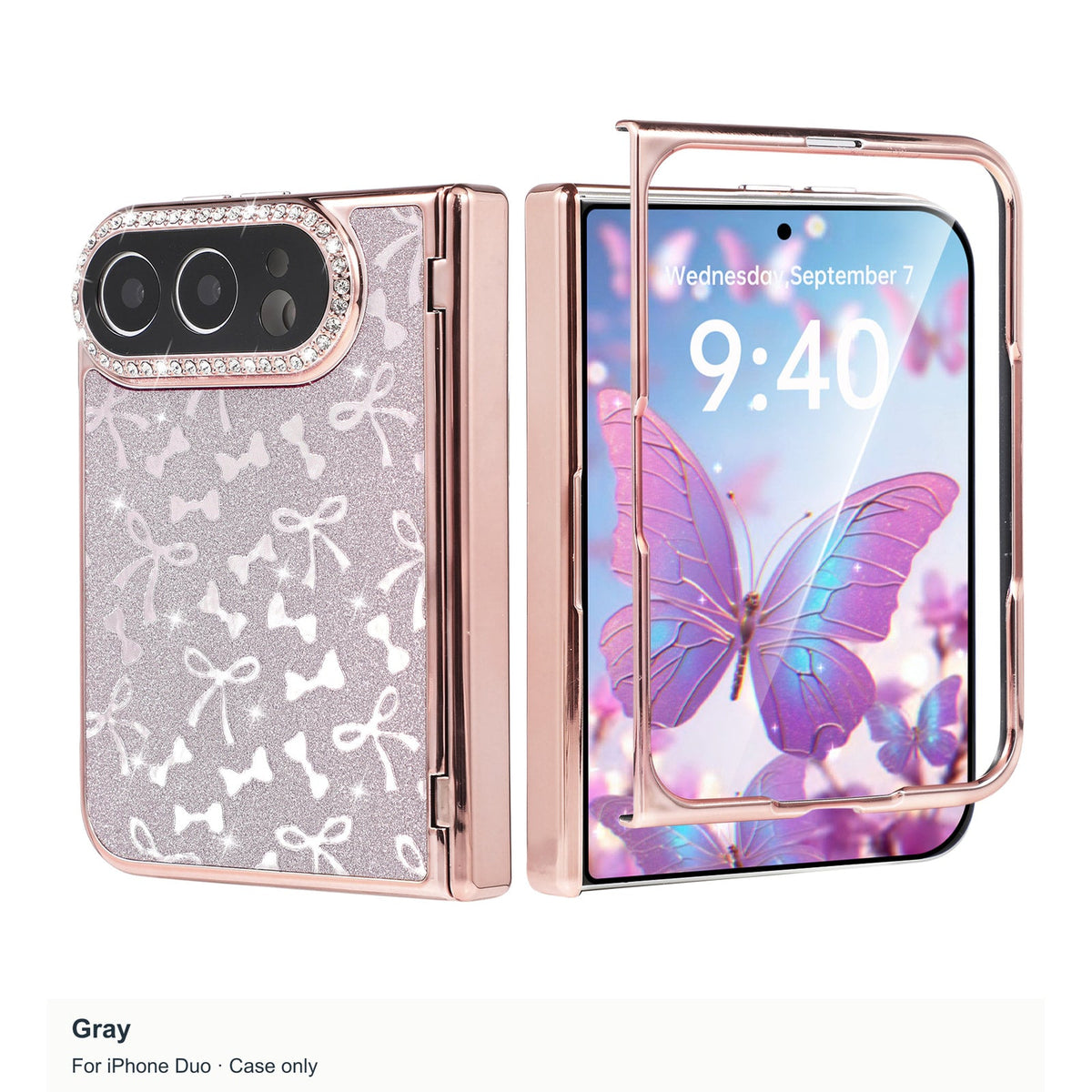 iPhone Duo | Patterned Case with Sparkling Camera Trim & Hinge Protection