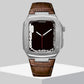 Luxury Metal Case Leather Strap For Apple Watch Series 44/45 mm - Mycasety Mycasety