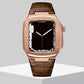 Luxury Metal Case Leather Strap For Apple Watch Series 44/45 mm - Mycasety Mycasety