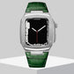 Luxury Metal Case Leather Strap For Apple Watch Series 44/45 mm - Mycasety Mycasety
