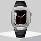 Luxury Metal Case Leather Strap For Apple Watch Series 44/45 mm - Mycasety Mycasety