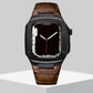 Luxury Metal Case Leather Strap For Apple Watch Series 44/45 mm - Mycasety Mycasety