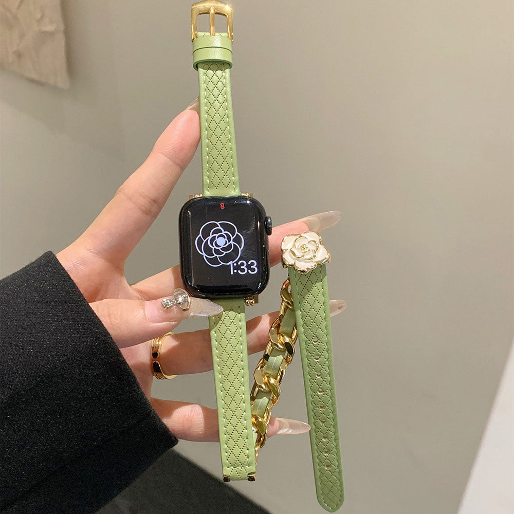 Camellia Double Ring Rhombus Leather Apple Watch Band