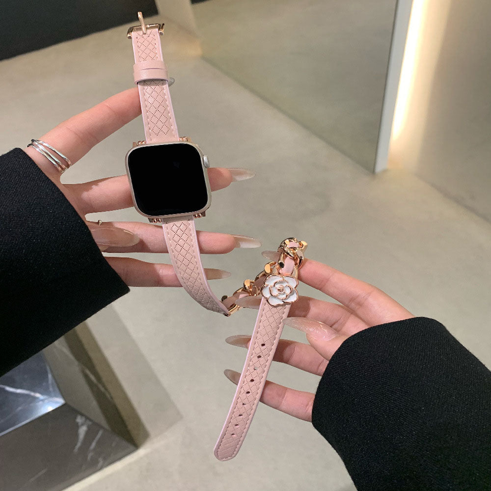 Camellia Double Ring Rhombus Leather Apple Watch Band