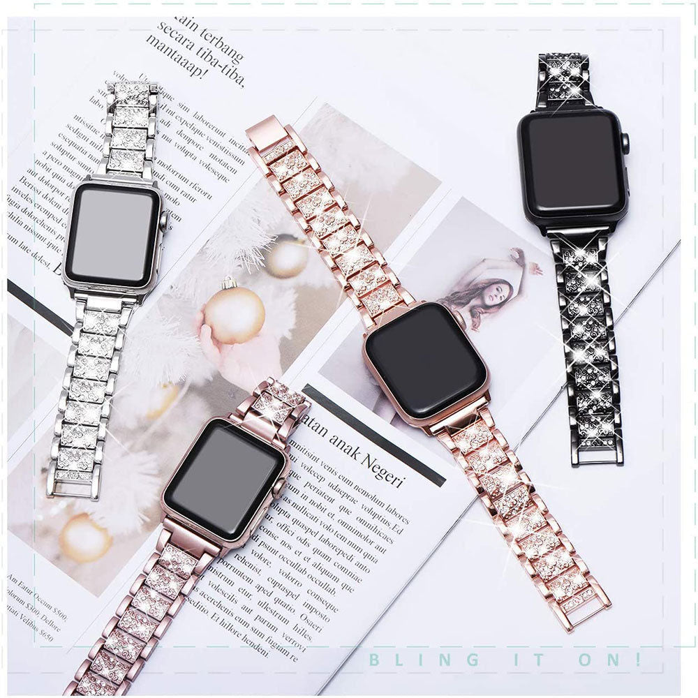 Newest Rhinestones-set Stainless Steel Metal Link Band For Apple Watch