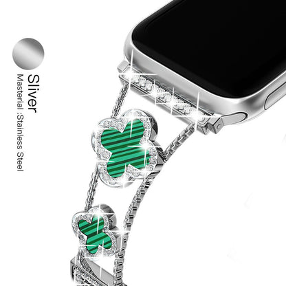 Newest Rhinestones-set Lucky Clover Stainless Steel Metal Link Band For Apple Watch