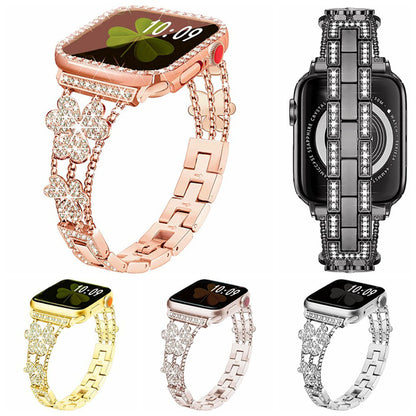 Stylish Shamrock Metal Rhinestones Band For Apple Watch