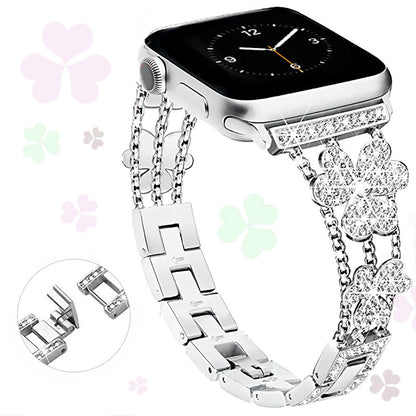 Stylish Shamrock Metal Rhinestones Band For Apple Watch