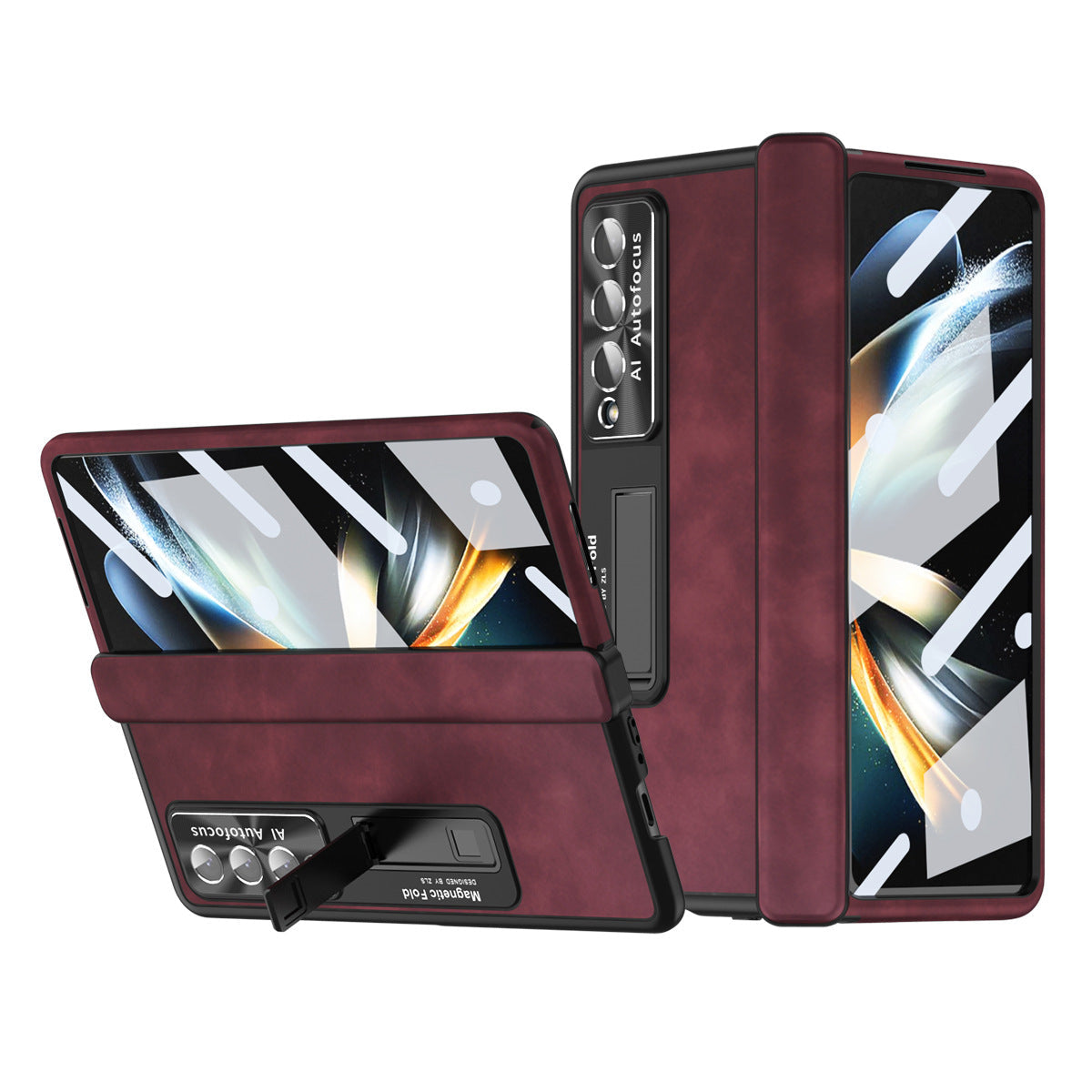 Luxury Nappa Leather Cover Magnetic Hinge Folding Shell Case For Samsung Galaxy Z Fold3 Fold4 5G With S-Pen Slot & Stylus