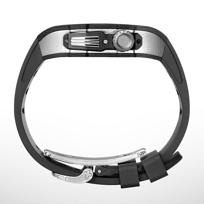 Carbon Fiber And Aviation Titanium Alloy Case With Fluororubber Strap For Apple Watch 44/45 MM