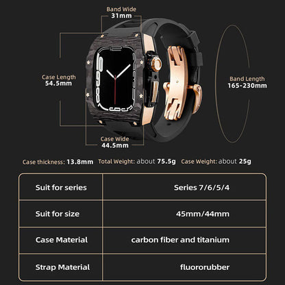 Carbon Fiber And Aviation Titanium Alloy Case With Fluororubber Strap For Apple Watch 44/45 MM