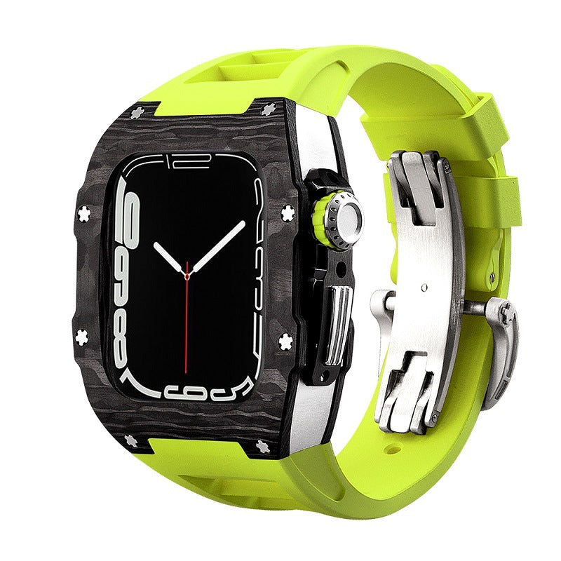 Carbon Fiber And Aviation Titanium Alloy Case With Fluororubber Strap For Apple Watch 44/45 MM