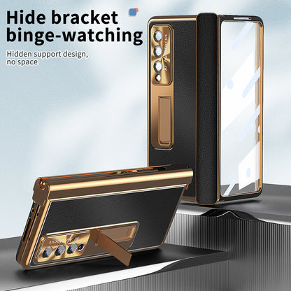 Aluminum Alloy Frame Magnetic Bracket All-Inclusive Electroplating Leather Cover For Samsung Galaxy Z Fold3 Fold4 5G