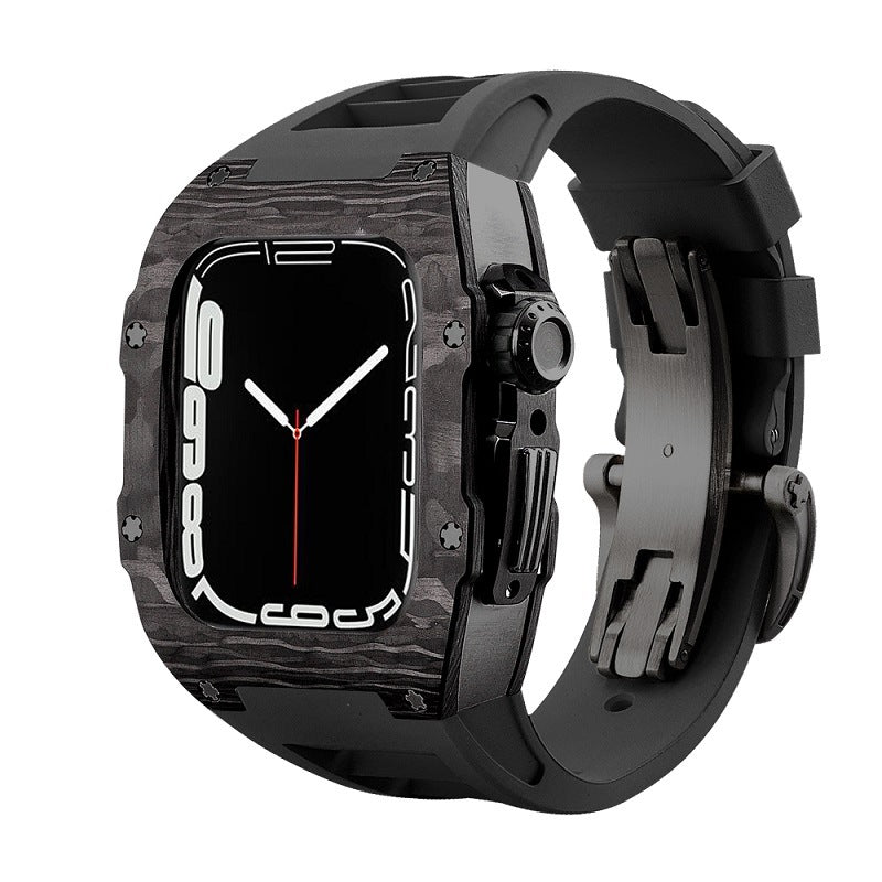 Carbon Fiber And Aviation Titanium Alloy Case With Fluororubber Strap For Apple Watch 44/45 MM