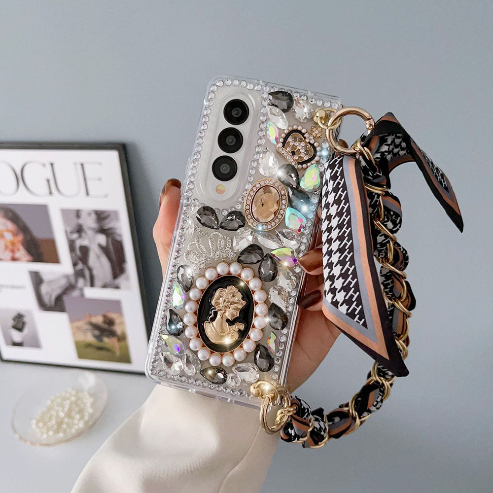 Luxurious Rhinestone Scarf Bracelet Phone Case For Samsung Galaxy Z Fold4 Fold3 5G