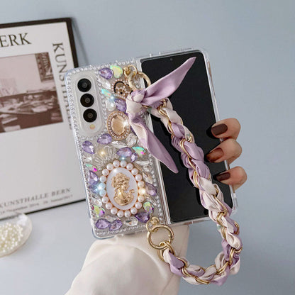 Luxurious Rhinestone Scarf Bracelet Phone Case For Samsung Galaxy Z Fold4 Fold3 5G