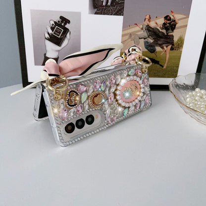 Luxurious Rhinestone Scarf Bracelet Phone Case For Samsung Galaxy Z Fold4 Fold3 5G