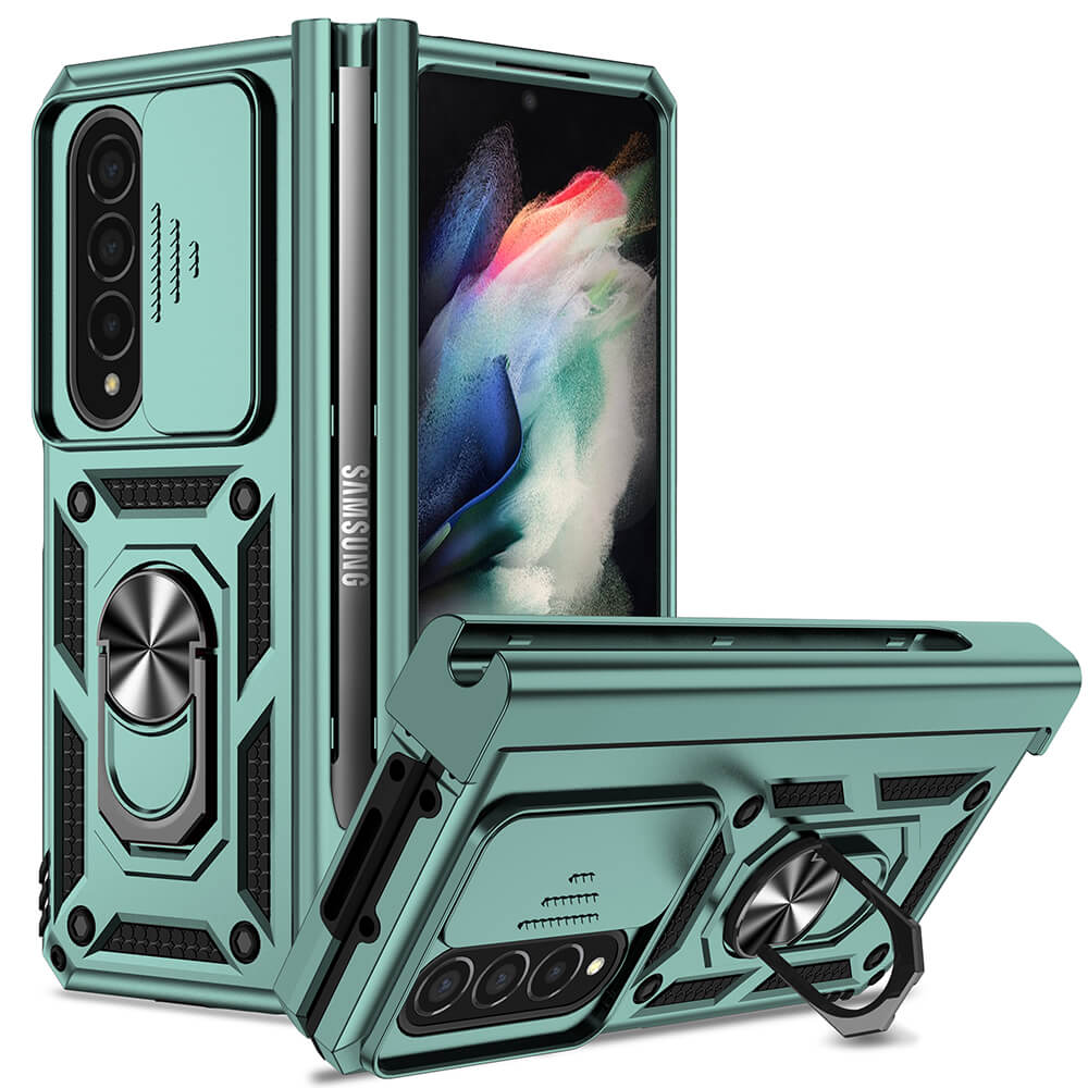 Hinge Protection Ring Kickstand Military Grade Rugged Cover for Galaxy Z Fold4 with S Pen Holder