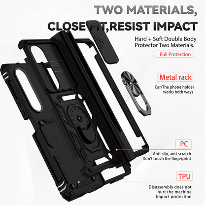 Hinge Protection Ring Kickstand Military Grade Rugged Cover for Galaxy Z Fold4 with S Pen Holder