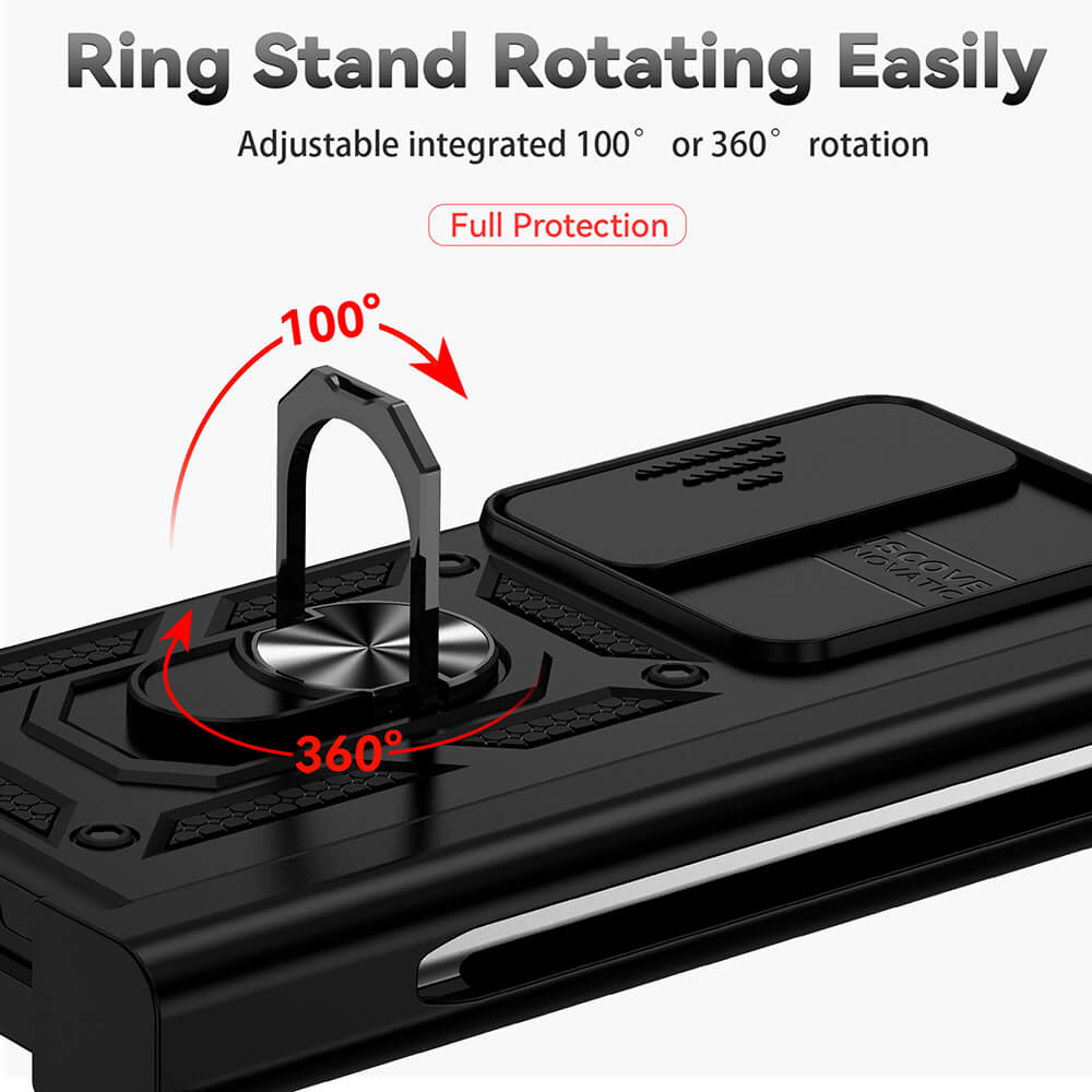 Hinge Protection Ring Kickstand Military Grade Rugged Cover for Galaxy Z Fold4 with S Pen Holder