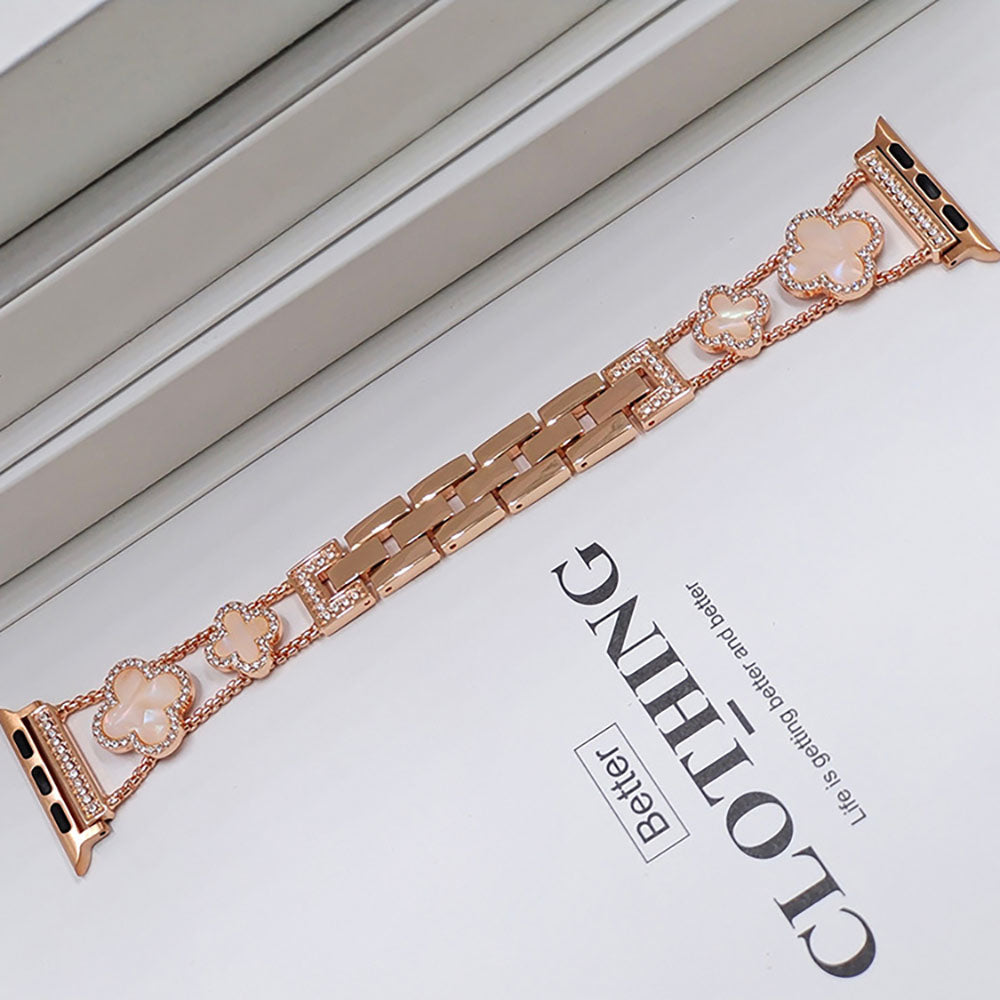 Newest Rhinestones-set Lucky Clover Stainless Steel Metal Link Band For Apple Watch