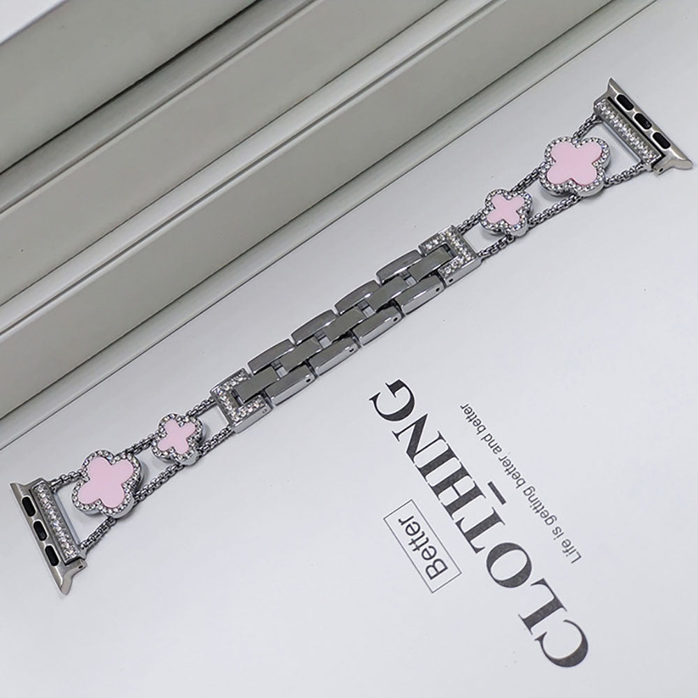 Newest Rhinestones-set Lucky Clover Stainless Steel Metal Link Band For Apple Watch