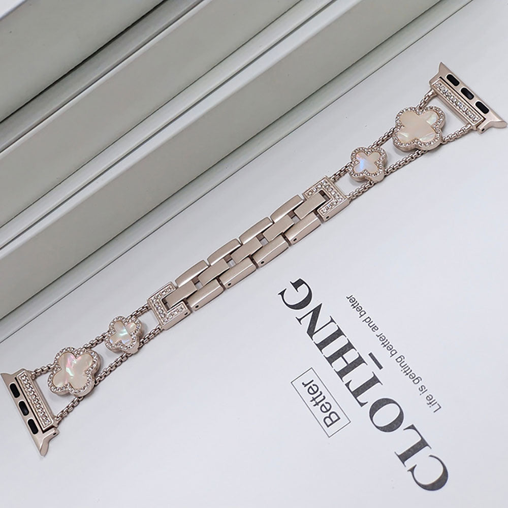 Newest Rhinestones-set Lucky Clover Stainless Steel Metal Link Band For Apple Watch
